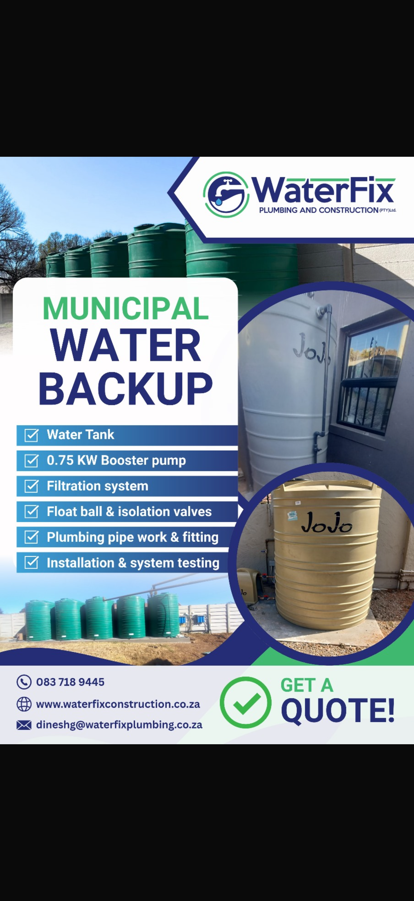 Waterfix municipal water backup system 